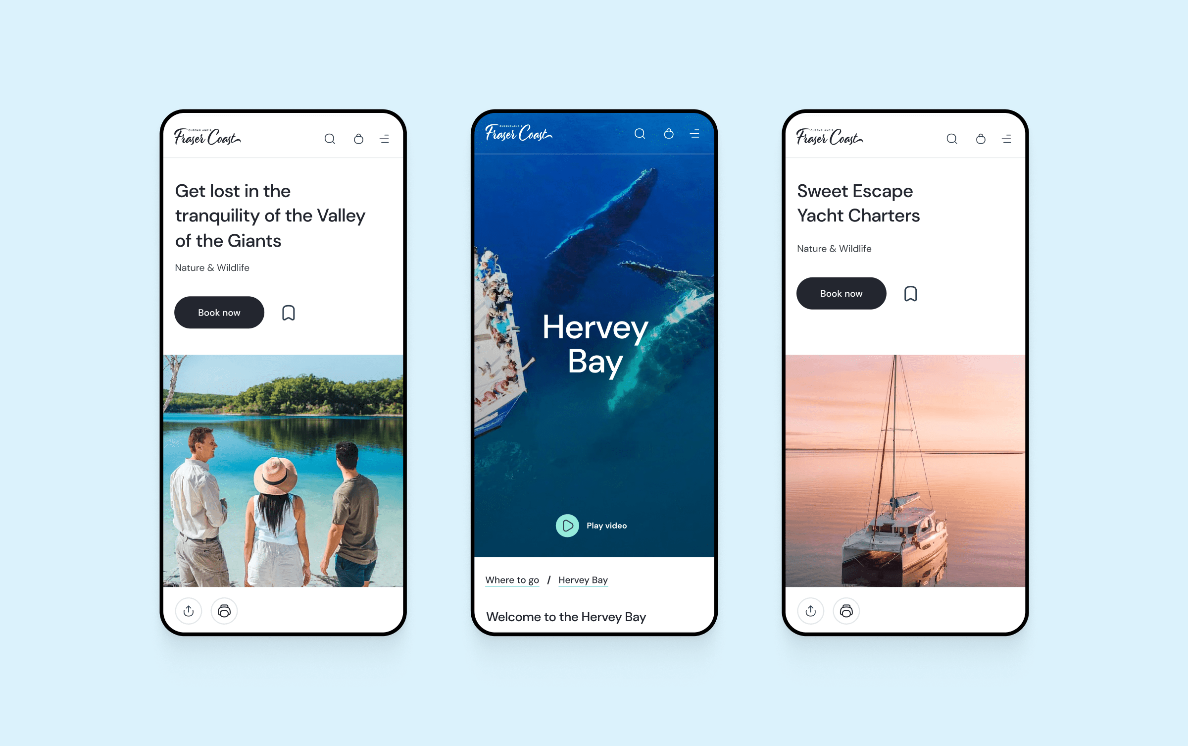 mockups of Fraser Coast website on mobile devices