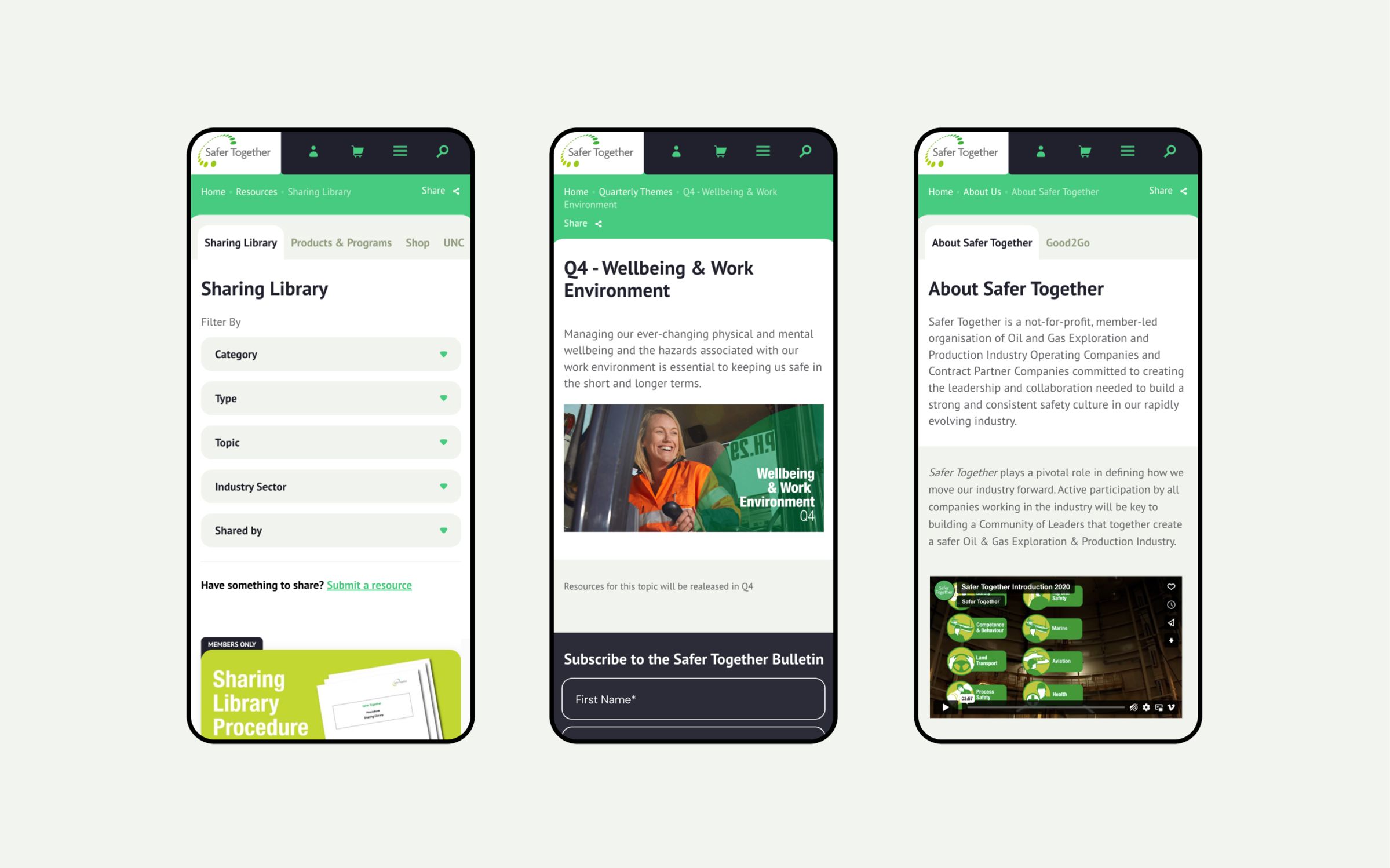 Safer Together mobile website designs