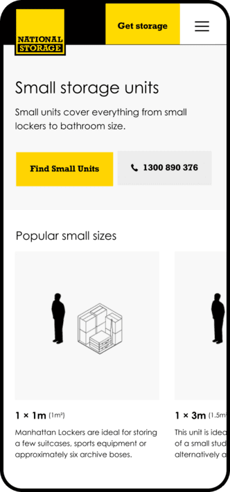 Mobile website design for National Storage