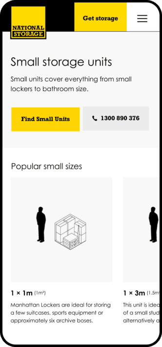 Mobile website design for National Storage