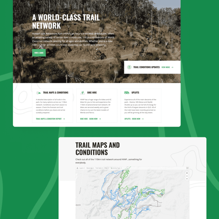 Hidden Vale Adventure Park website mockups