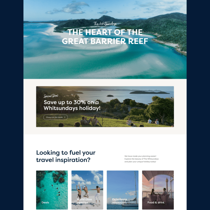 Homepage mockup of Tourism Whitsundays website