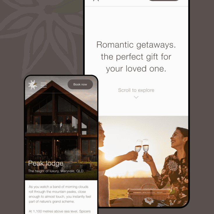 Spicers Retreats website mockups on mobile