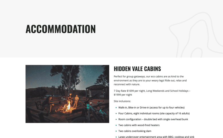 Hidden Vale Adventure Park website mockup 1