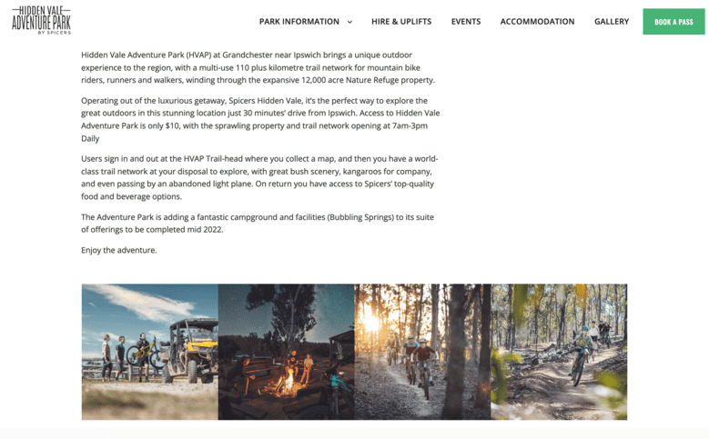 Hidden Vale Adventure Park website mockup 8