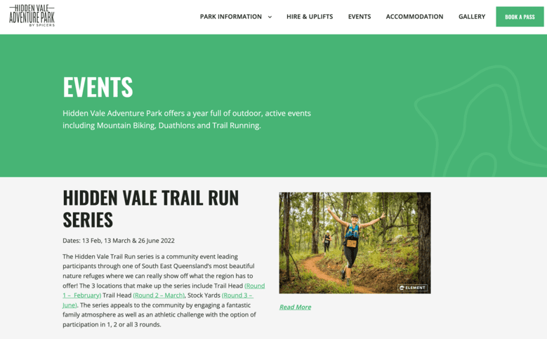 Hidden Vale Adventure Park website mockup 4