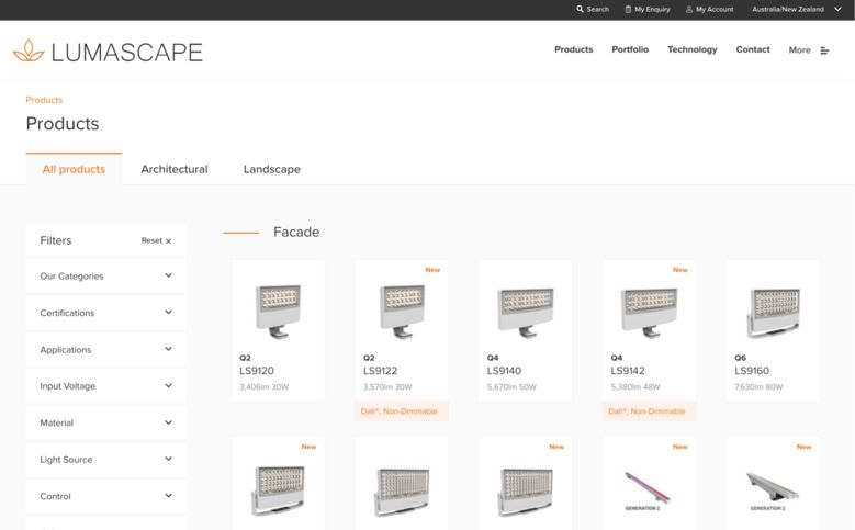 Lumascape product archive design with custom filters