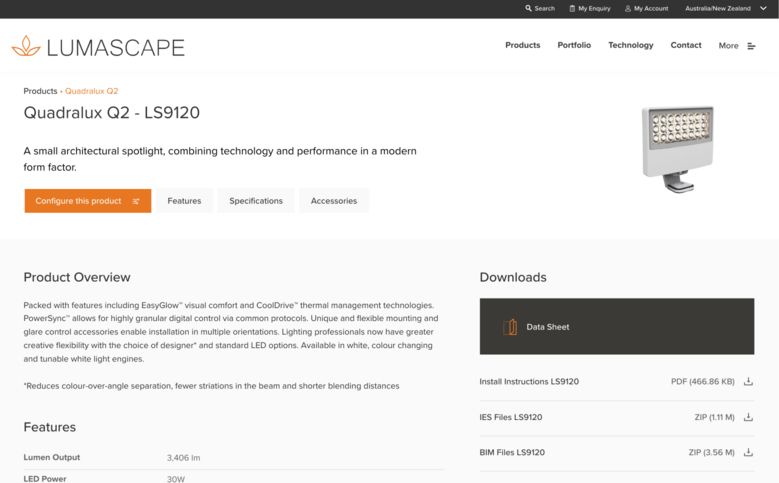 Lumascape website product detail page design