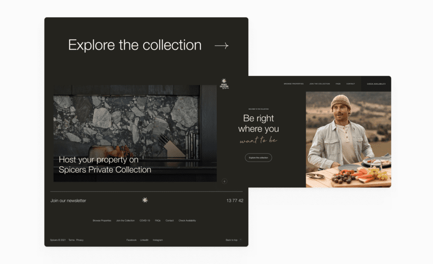 Fragments of the Spicers Private Collection website design